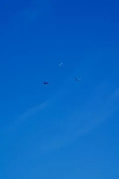 Motorized hang glider cross in prospectical plane an aerial glider towed by.. Stock Photos
