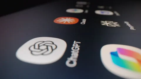 Motorized macro moving shot of AI apps Stock Footage 340263238