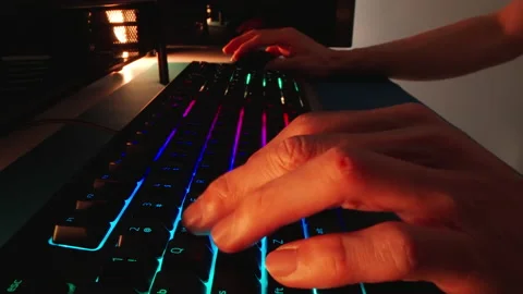 Motorized moving shot of computer gaming Stock Footage 168592704