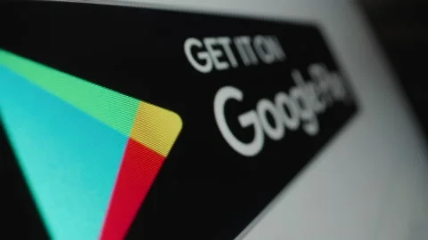 Motorized moving shot of Get it on Google Play badge on its website Stock Footage 169258102