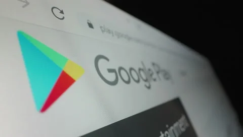 Motorized moving shot of Google Play Store logo on its website Stock-Footage 168657406