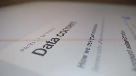 Motorized moving shot of selecting data consent and privacy settings on tablet Stock-Footage 343366661