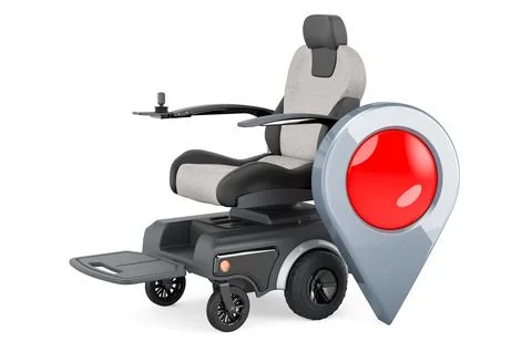 Motorized Power Chair with map pointer. 3D rendering 库存插图