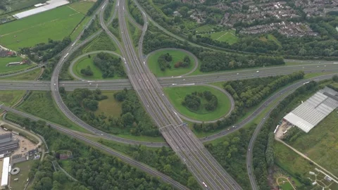 Motorway and intersection network captured in aerial transport view Stock Footage 315981446