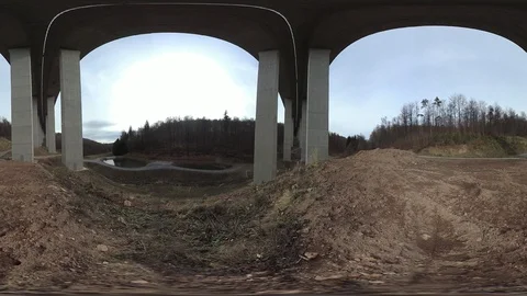 Motorway bridge over deciduous forest, VR360, VR, 360VR, 360 Video Stock Footage 106289238