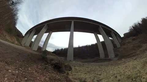 Motorway bridge over deciduous forest, Tiny planet, Tiny planet effect Stock Footage 106289580