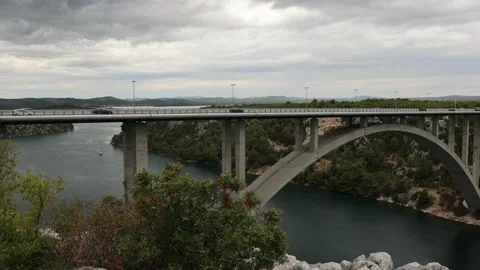 Motorway bridge over the river KRKa in Croatia Stock Footage 160811465