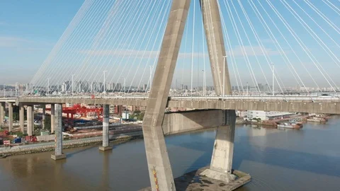 Motorway on a cable-stayed bridge Stock Footage 113666138