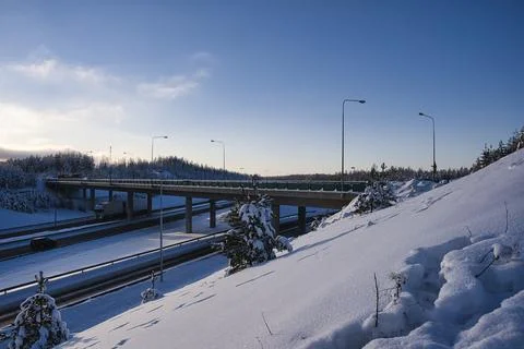 Motorway Intersection Winter Stock Photos