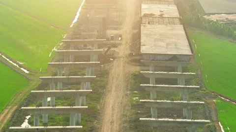 Motorways road construction site from drone aerial view Stock Footage 239239714