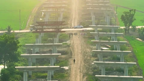 Motorways road construction site from drone aerial view Stock Footage 239239717