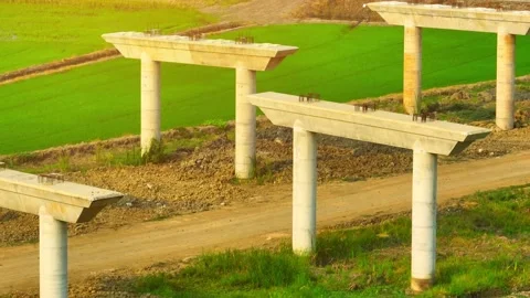 Motorways road construction site from drone aerial view Stock Footage 239239782