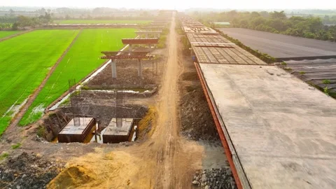 Motorways road construction site from drone aerial view Stock Footage 239239820