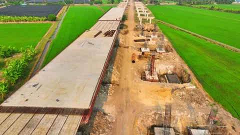 Motorways road construction site from drone aerial view Stock Footage 239239836