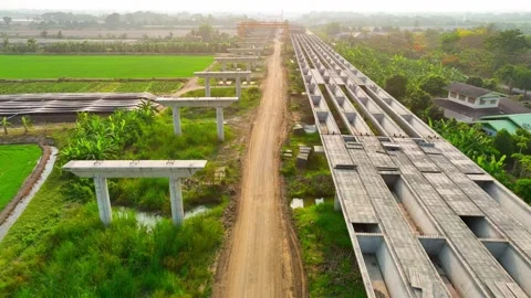 Motorways road construction site from drone aerial view Stock Footage 239239842