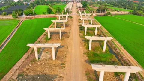 Motorways road construction site from drone aerial view Stock Footage 239239851