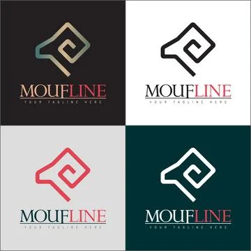 Mouflon head line shape Ibex mountain goat logo Stock Illustration