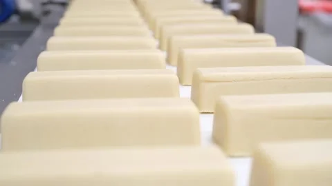 Moulded Marzipan blocks rolling of a production line 3 Video stock 167652295