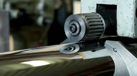 Moulding machine corrugating the element of metal pipe from sheet metal Stock Footage 63827820