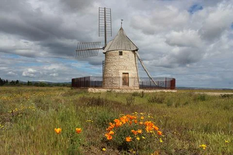 Moulin de Claira, a fully restored windmill in Claira, France Stock Photos
