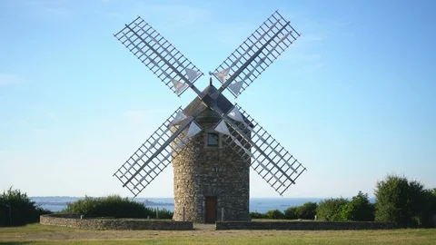 Moulin de Craca is a windmill in Plouézec, Côtes-d'Armor, France Stock Footage 128934897