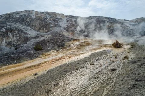 Mound Spring and Jupiter Terrace, Mammoth Hot Springs, Yellowstone National.. Stock Photos