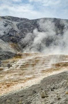 Mound Spring and Jupiter Terrace, Mammoth Hot Springs, Yellowstone National.. Stock Photos
