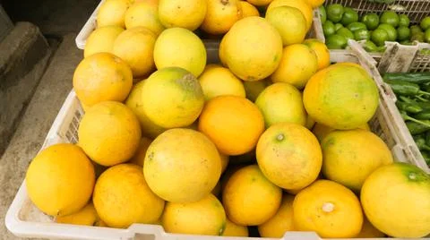 Mounds of lemons in a container box Stock Photos