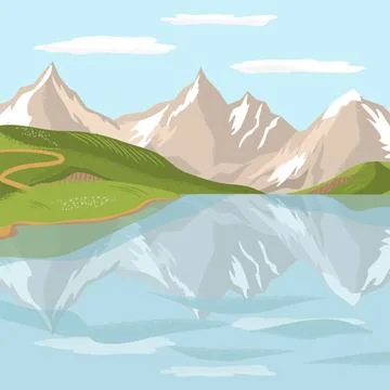 Mount ake landscape vector nature scene background 库存插图