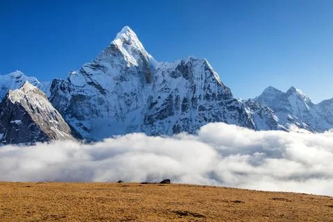 Mount Ama Dablam within cloud Nepal Himalaya mountain Stock Photos