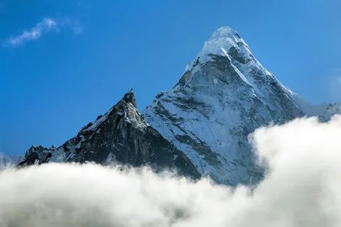 Mount Ama Dablam within cloud Nepal Himalaya mountain Stock Photos