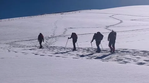 Mount Andes hiking during winter in Chile Stock Footage 345545004
