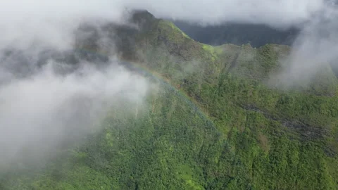 Mount Aorai with clouds and Rainbow in Tahiti Stock Footage 253172353