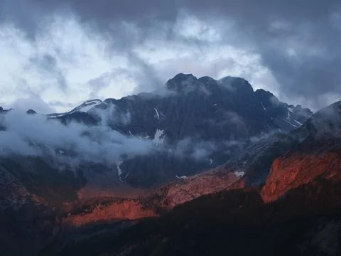 Mount Arpelistock on a cloudy summer evening. Stock Photos