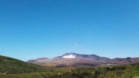 Mount Aso volcano with smoke emitting from the active crater in Japan. Stock Footage 336069808