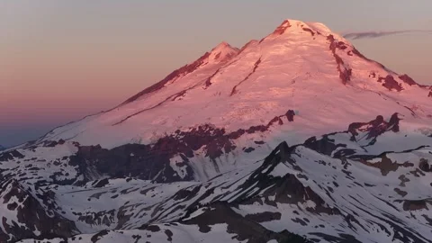 Mount Baker Glowing in Sunrise Light North Cascades Washington Stock Footage 335714332