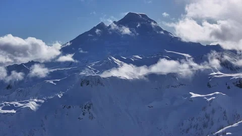 Mount Baker Summit Aerial Snow Peak Clouds North Cascades 4K Stock Footage 267285474