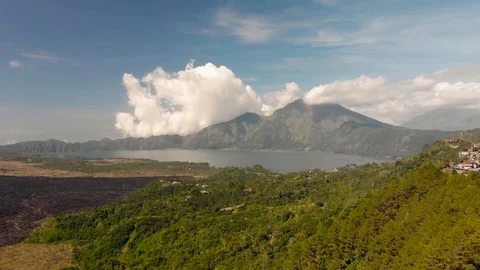 Mount Batur drone shot Stock Footage 89714435