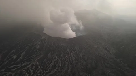 Mount Bromo active somma volcano Java Indonesia nature, aerial drone volcanic Stock Footage 312189433