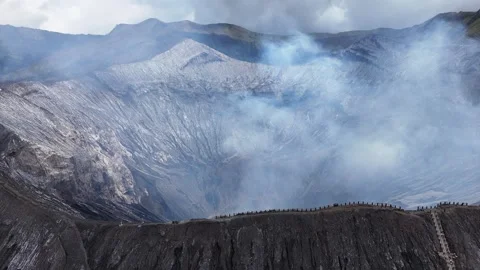 Mount Bromo Active Volcanic Crater in Java Indonesia Stock-Footage 344892147