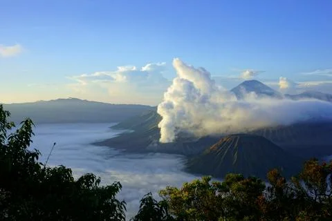 Mount Bromo, an active volcano and part of the Tengger Semeru National Park. Stock Photos