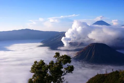 Mount Bromo, an active volcano and part of the Tengger Semeru National Park. Stock Photos