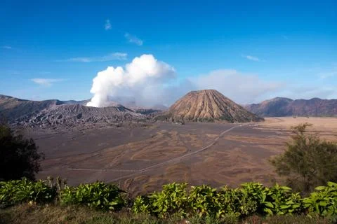 Mount Bromo, active volcano and blue sky in East Java, Indonesia. Stock Photos