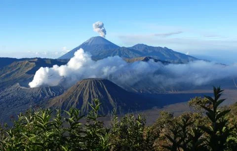 Mount Bromo, an active volcano and part of the Tengger Semeru National Park. Stock Photos