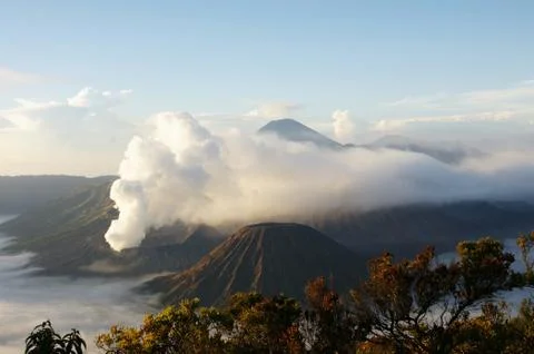 Mount Bromo, an active volcano and part of the Tengger Semeru National Park. Stock Photos