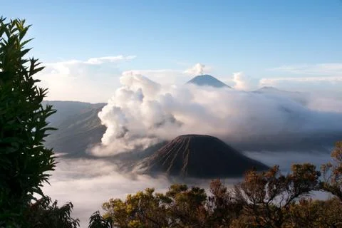 Mount Bromo, an active volcano and part of the Tengger Semeru National Park. Stock Photos