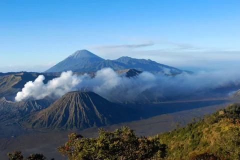 Mount Bromo, an active volcano and part of the Tengger Semeru National Park. Stock Photos