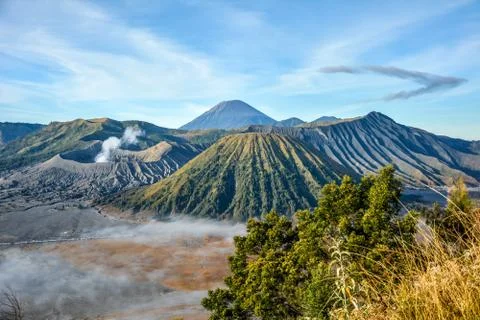 Mount Bromo, is an active volcano and part of the Tengger massif, in East Jav Stock Photos