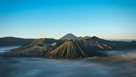 Mount Bromo, is an active volcano and part of the Tengger massif, in East Jav Stock Photos