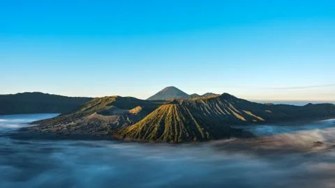 Mount Bromo, is an active volcano and part of the Tengger massif, in East Jav 写真素材